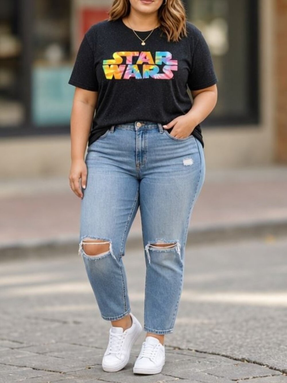 Star Wars Colorful Tie‑Dye Logo Graphic T-Shirt L Fandom Pop-Culture Y2K Sci-Fi